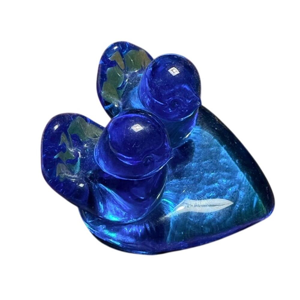 Vintage Leo Ward 1996 Double Bluebirds Of Happiness On Heart Art Glass Signed